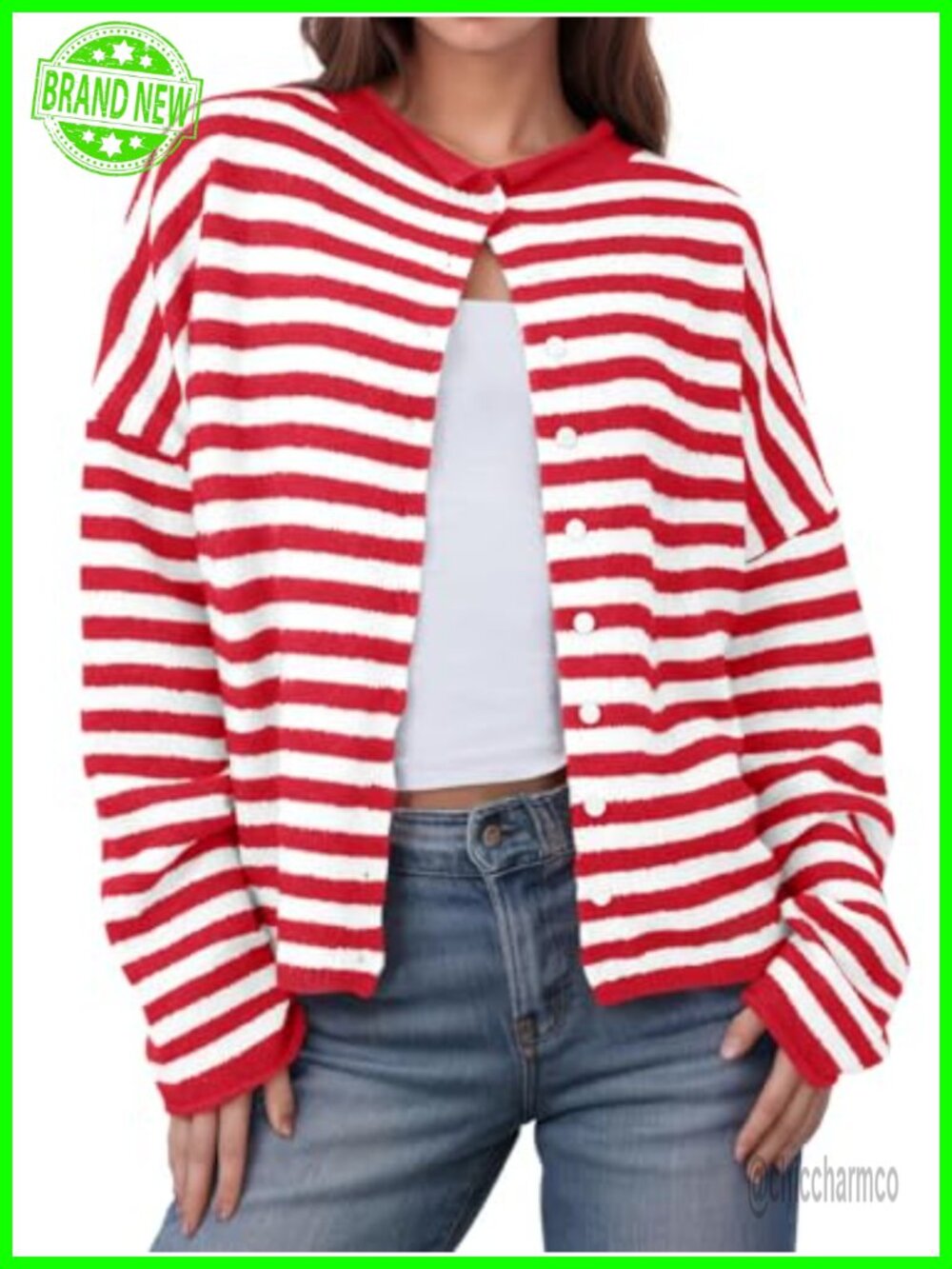 Striped Button Down Cardigan Long Sleeve Knit Sweater Lightweight